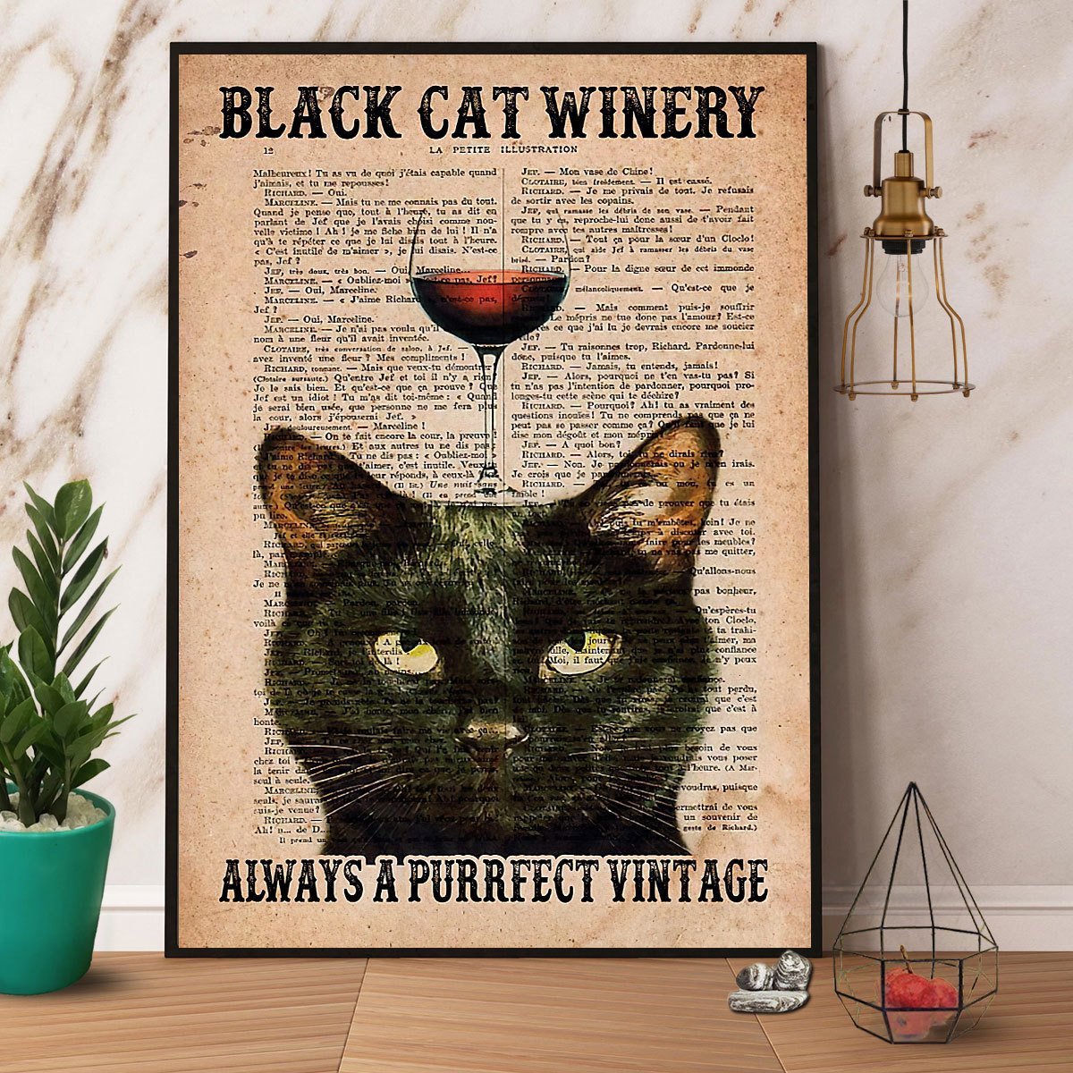 Black Cat Winery Always A Purrfect Vintage Paper Poster No Frame Matte Canvas Wall Decor