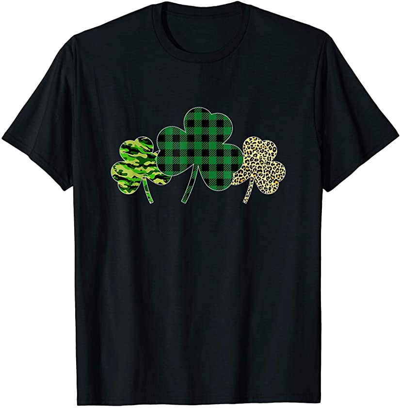 St Patricks Day Shirts Shamrock Clover Leopard Plaid T-Shirt