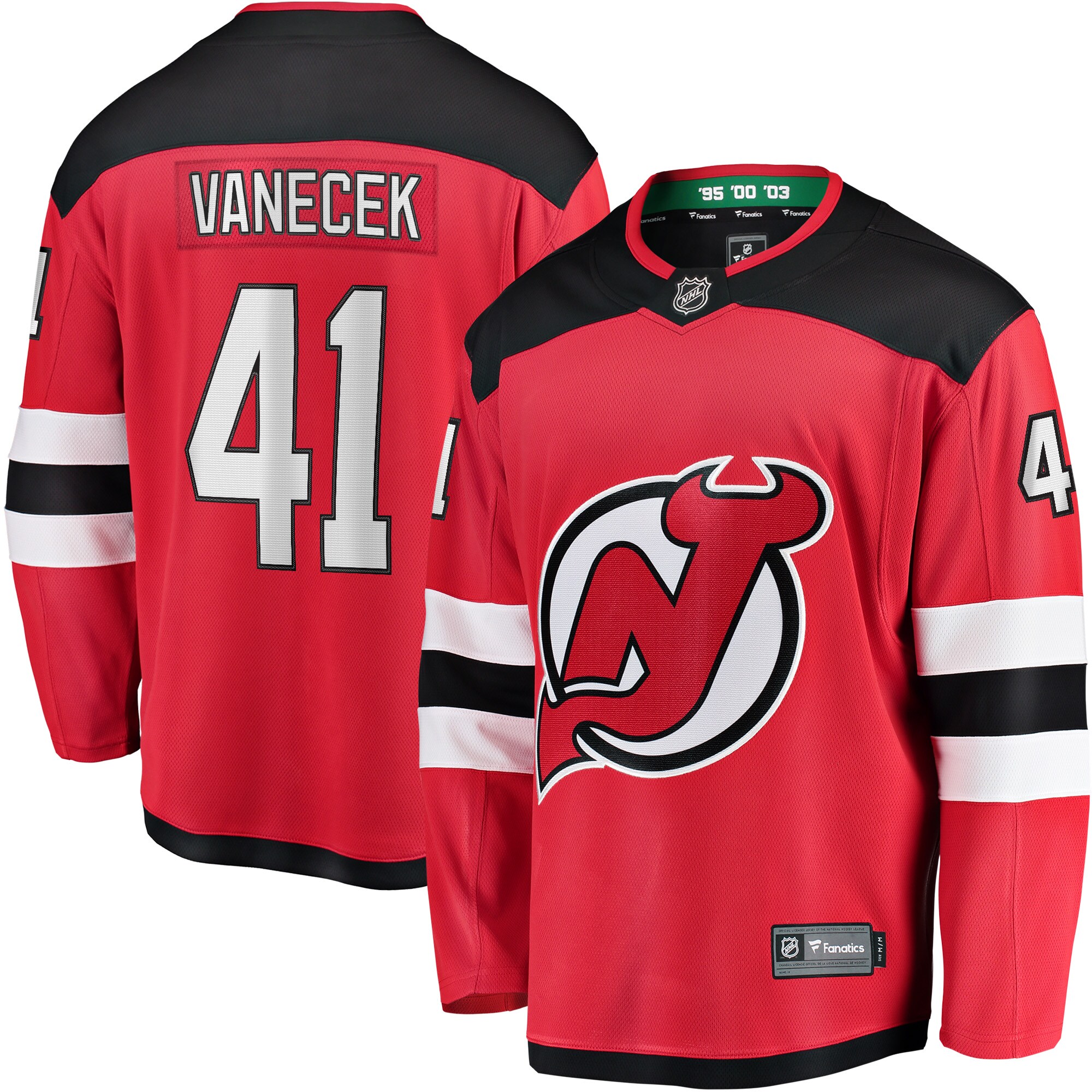 Men's New Jersey Devils Vitek Vanecek Red Home Breakaway Player Jersey