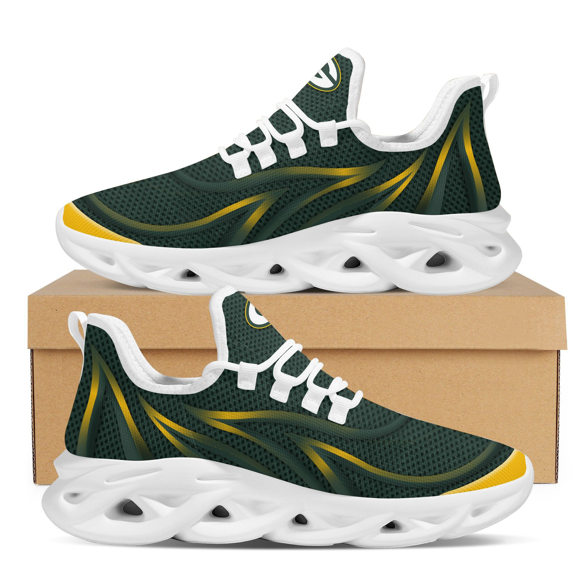 Green Bay Packers Neon Flames Design Trending Max Soul Clunky Sneaker Shoes For Mens Womensamerican Football Team Fans