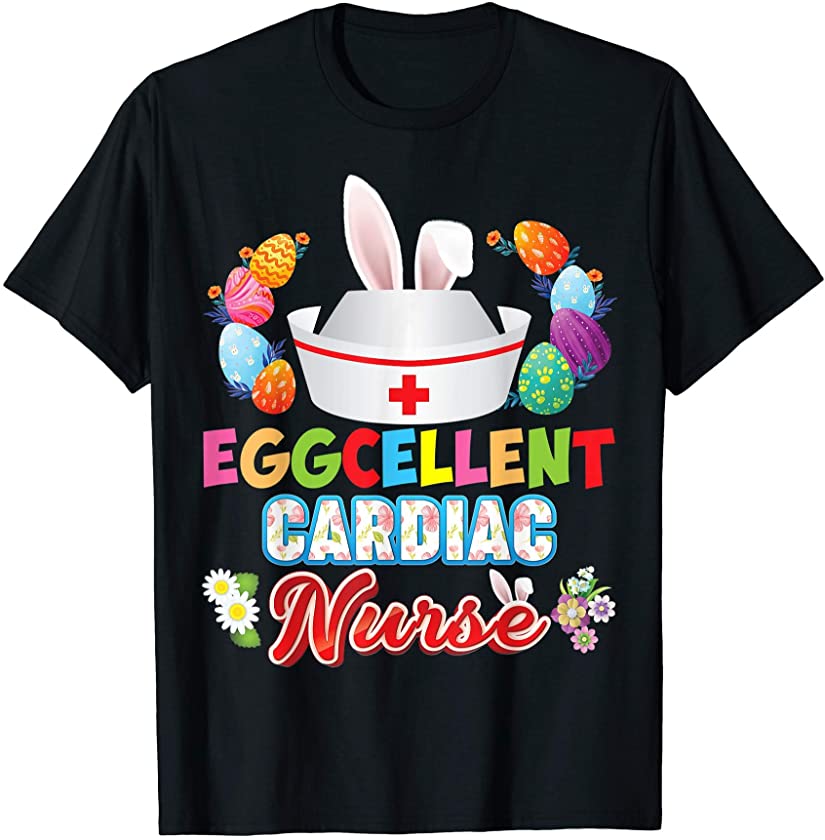 Cardiac Nurse Bunny Ears Face Cute Easter Eggs Hunt Nursing T-Shirt