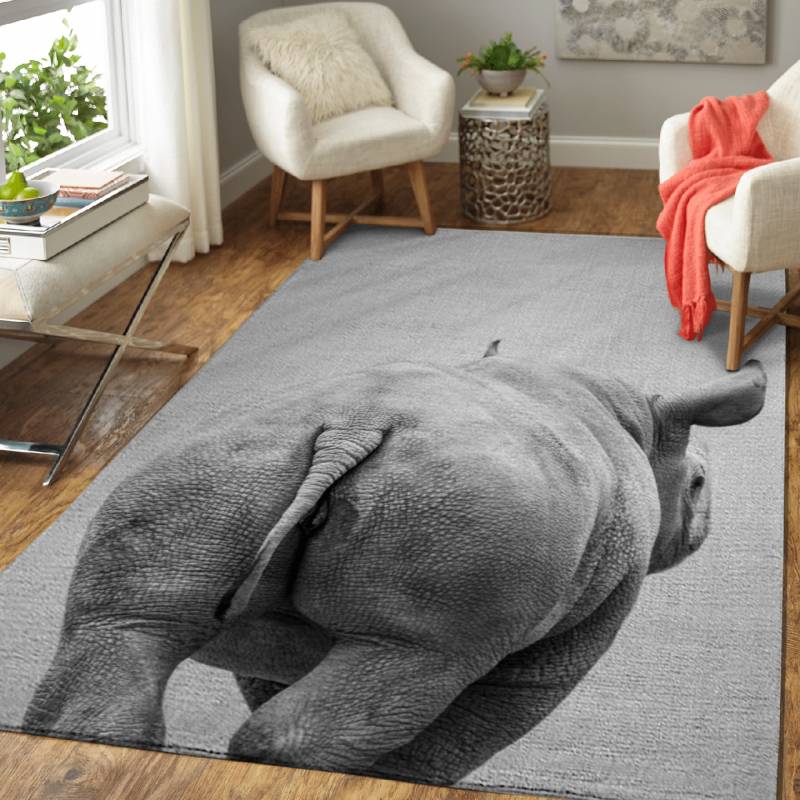 Rhino Tail BW – Animals Black & White Area Rug Carpet