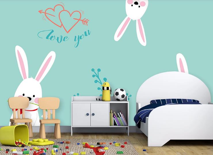 3D Hand Drawn Green Animal Rabbit Wall Mural Wallpaper Lqh 635