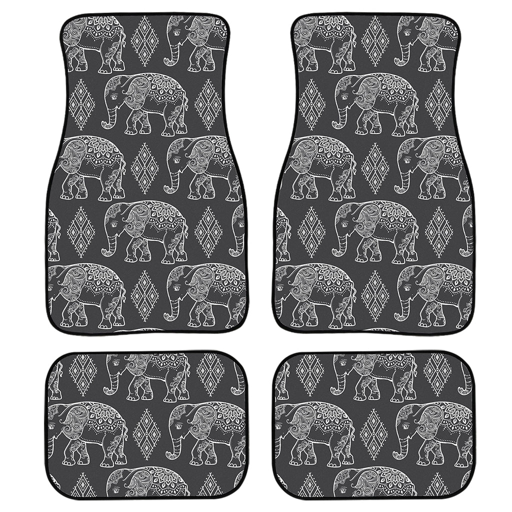 White And Grey Indian Elephant Print Front And Back Car Floor Mats, Front Car Mat