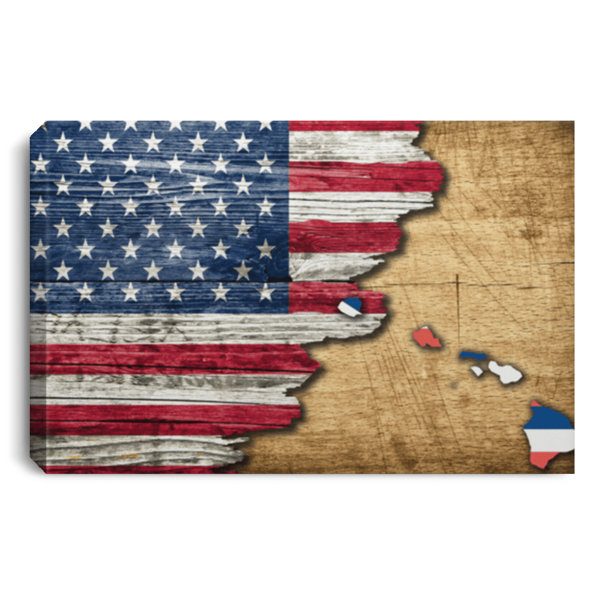 United States/Hawaii Flag Ripped Effect 24X16 Inches  Landscape Canvas .75In Frame