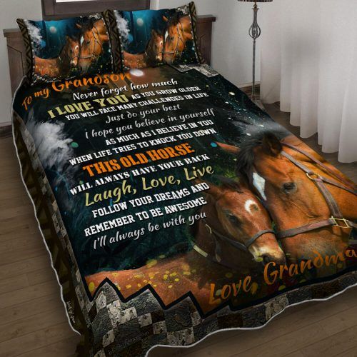 764DDTANM-Love Horse Grandson, Love Grandma Quilt Bed Set – QUILT BLANKET & SHERPA BLANKET