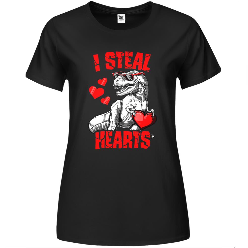 Boys Valentines Day Kids Dinosaur T Rex Lover I Steal Hearts Premium Womens T Shirts