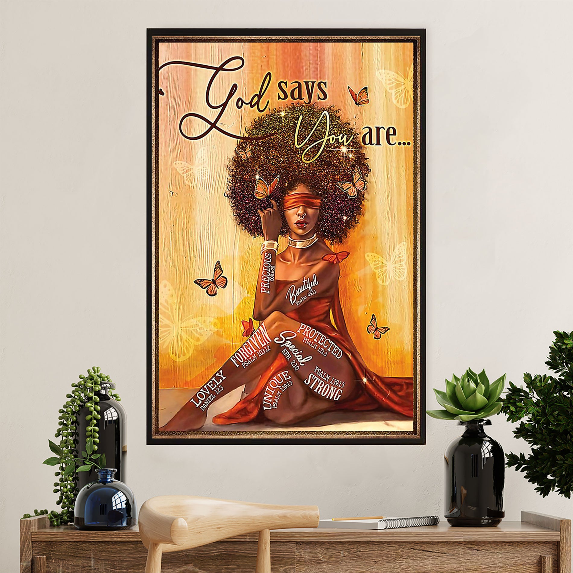 African American Afro Poster Prints | God Says You Are | Wall Art Gift For Black Girl