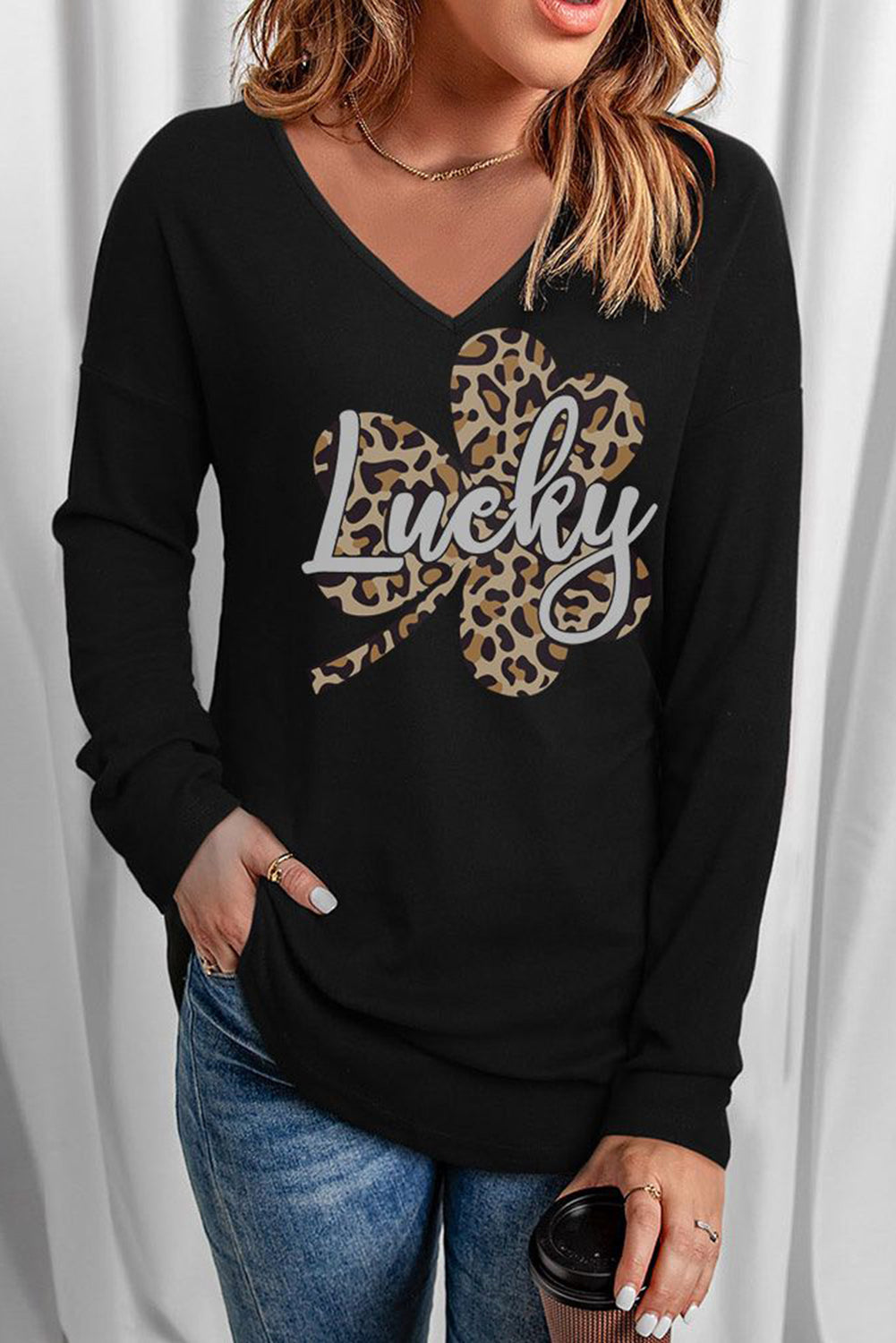 Black Leopard Drop Sleeve T-Shirt