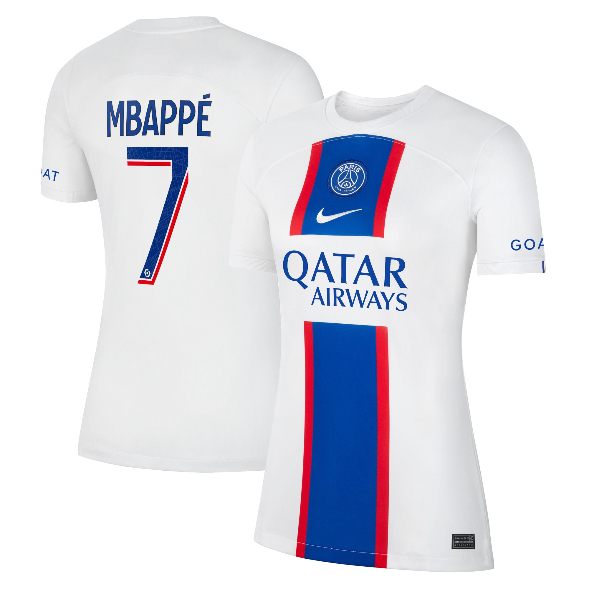 Kylian Mbappe Paris Saint-Germain Women's 2022/23 Third Breathe Stadium Replica Player Jersey – White