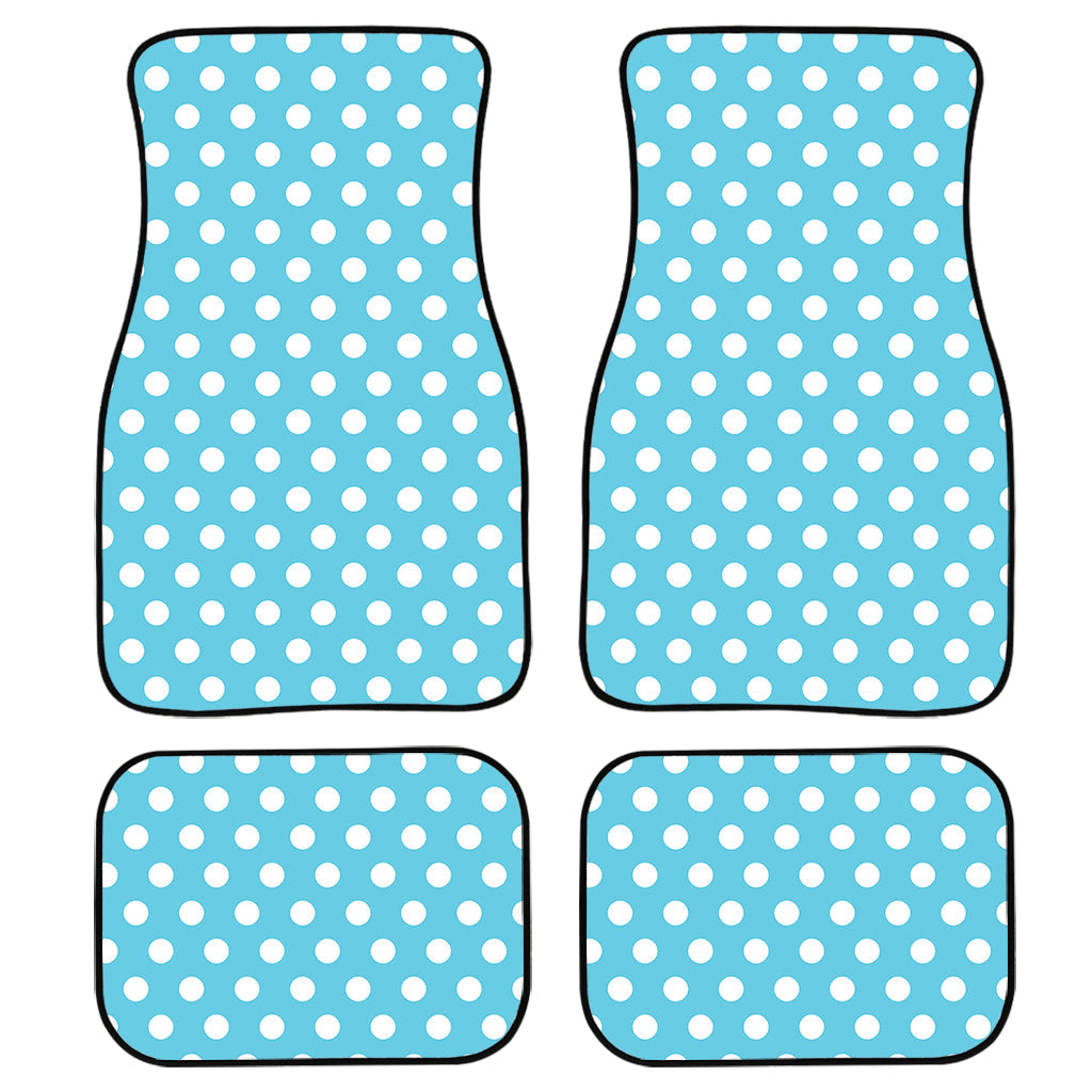 Cyan And White Polka Dot Pattern Print Front And Back Car Floor Mats, Front Car Mat