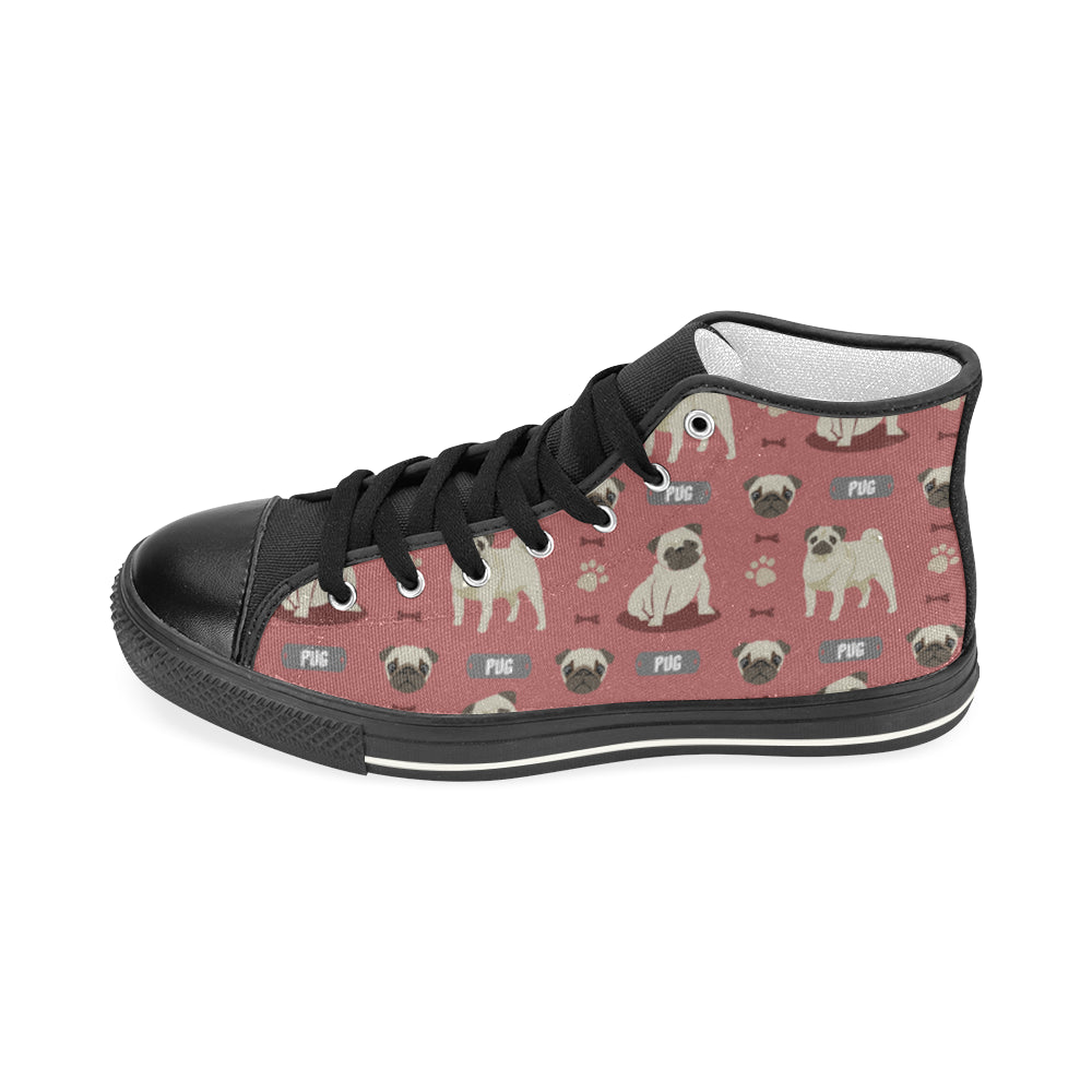 Pug Pattern Black Women’s Classic High Top Canvas Shoes