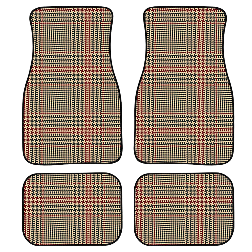 Brown Beige And Red Glen Plaid Print Front And Back Car Floor Mats, Front Car Mat