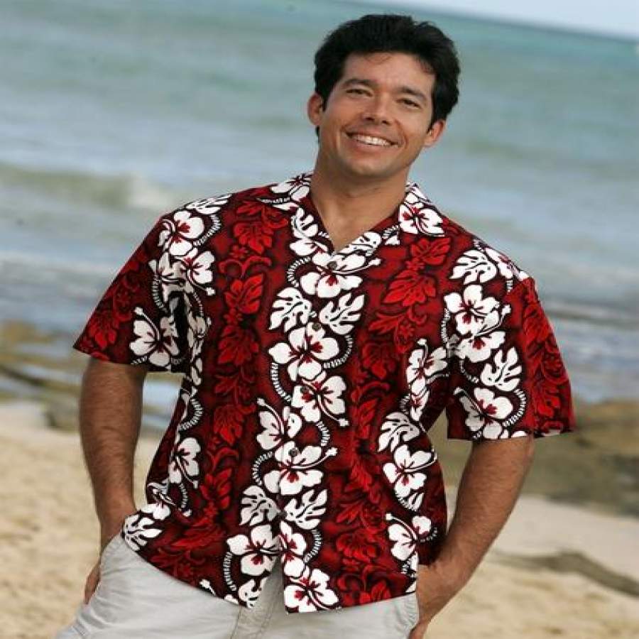 White Hibiscus Panel Red Hawaii Shirt Ha31954