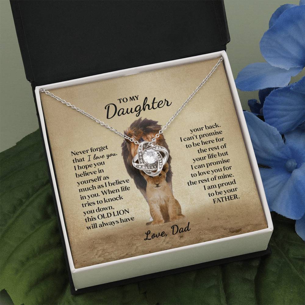 To My Daughter Love Knot Necklace Gift From Dad, Lions Dad And Daughter, Gifts For Christmas Anniversary Birthday