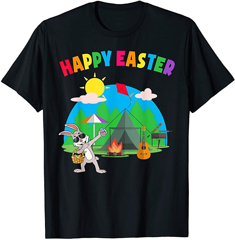 Cute Easter Camping Bunny Eggs Hiking Happy Easter Day 2021 T-Shirt