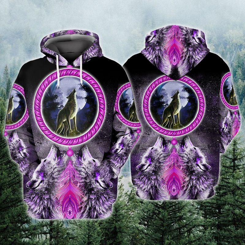 Native American Wolf Pink 3D Hoodie