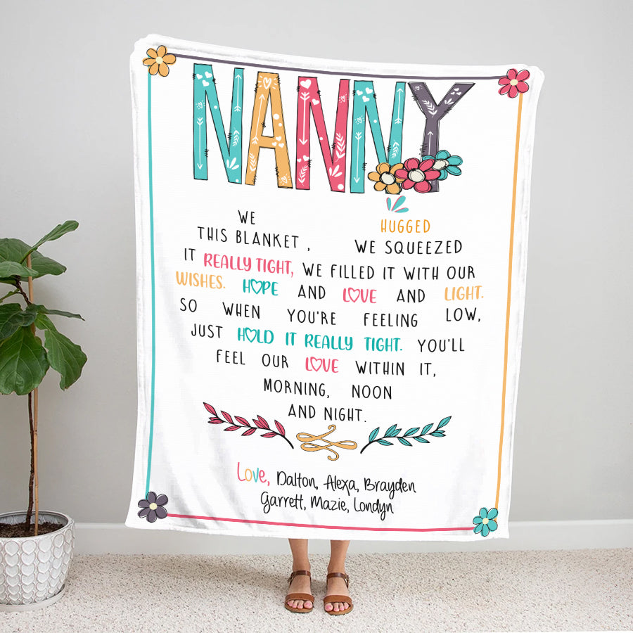 Personalized Nanny Throw Blanket, Birthday Mothers Day Christmas Gift For Grandma Mimi Nana Gigi From Grandkids