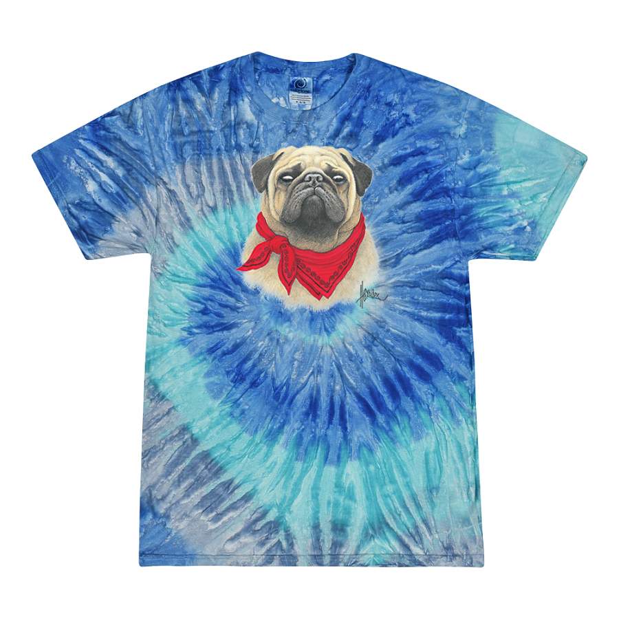 Pug Wearing Red Bandana Animal Lover Tie-Dye T-Shirt