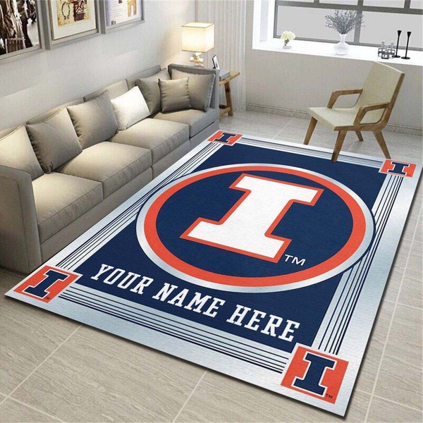 Illinois Fighting Illini Personalized Rug, Living Room Carpet, Customized Floor Decor