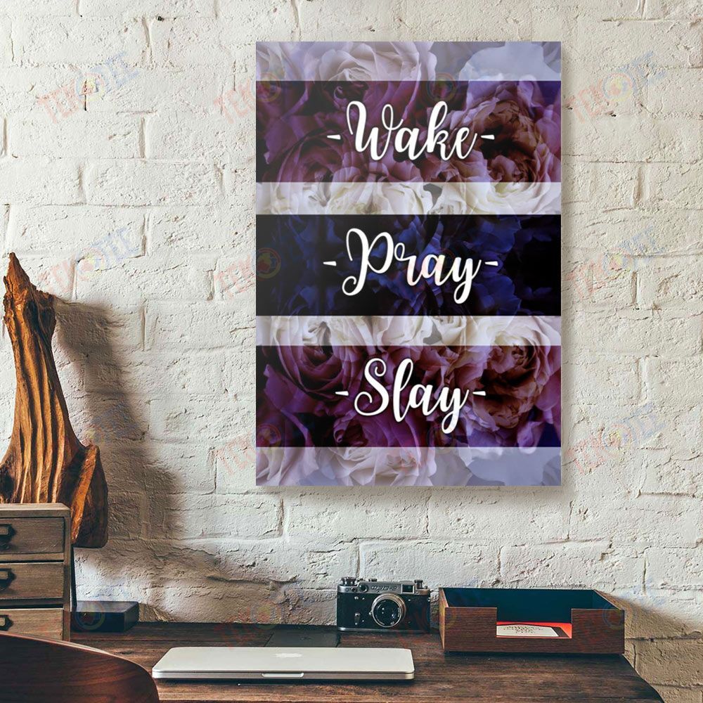 Canvas Artwork Wake Pray Slay Pink Roses Printing Home Canvas Wall Art Home Decor