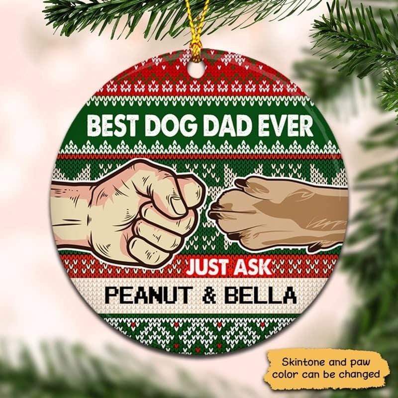 Best Dog Dad Ever Just Ask Ugly Sweater Personalized Circle Ornament