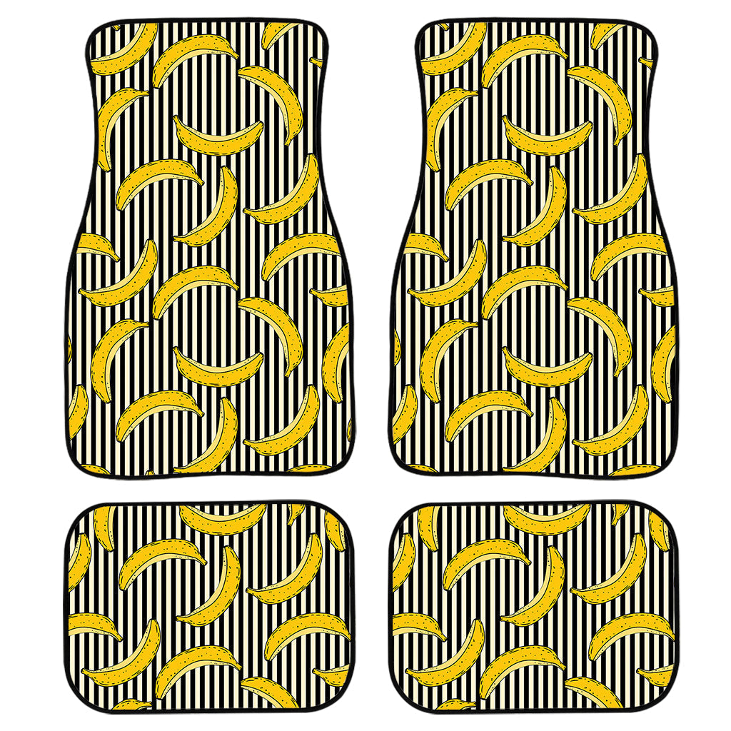 Black Striped Banana Pattern Print Front And Back Car Floor Mats, Front Car Mat