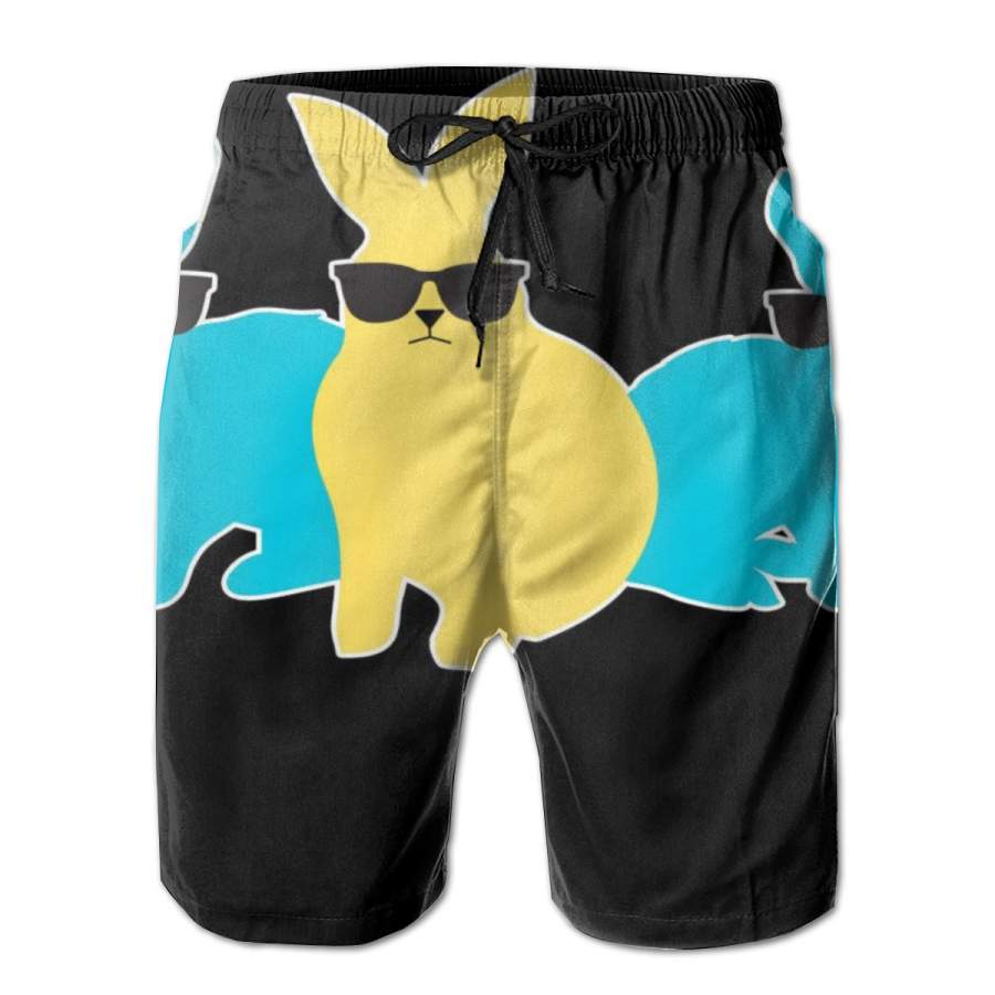 2 Pack Bunny Squad Horizontal Poster Men Swim Trunks Drawstring Elastic Waist Quick Dry Beach Shorts with Mesh Lining Swimwear Bathing Suits