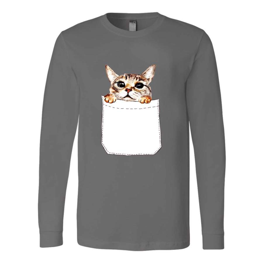 Pocket Cat Cute Kitten Series Long Sleeve T-Shirt