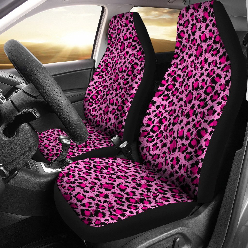 Pink Cheetah Leopard Pattern Print Seat Cover Car Seat Covers Set 2 Pc, Car Accessories Car Mats