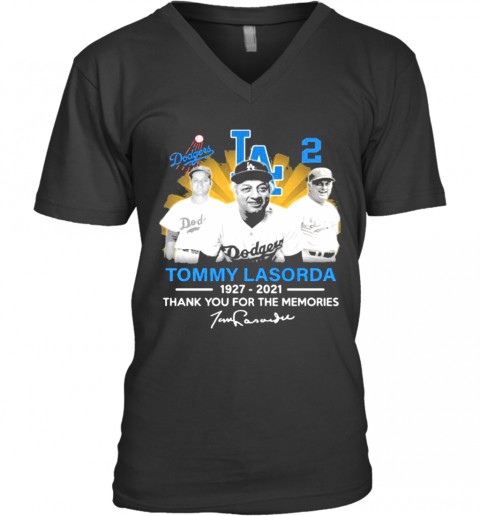 Tommy Lasorda 1927 2021 Signature Los Angeles Dodgers Legend V-Neck T-Shirt