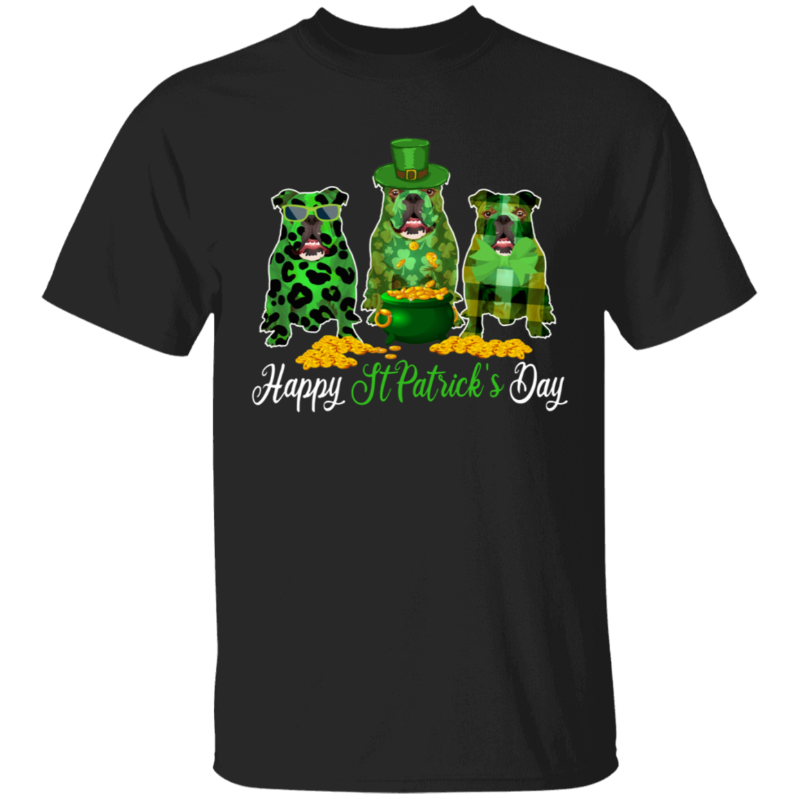 St Patrick’S Day Dog Shirt Happy St Patrick’S Day Funny St Patrick’S Day Bulldog Dog Green Leopard Plaid Gifts T-Shirt