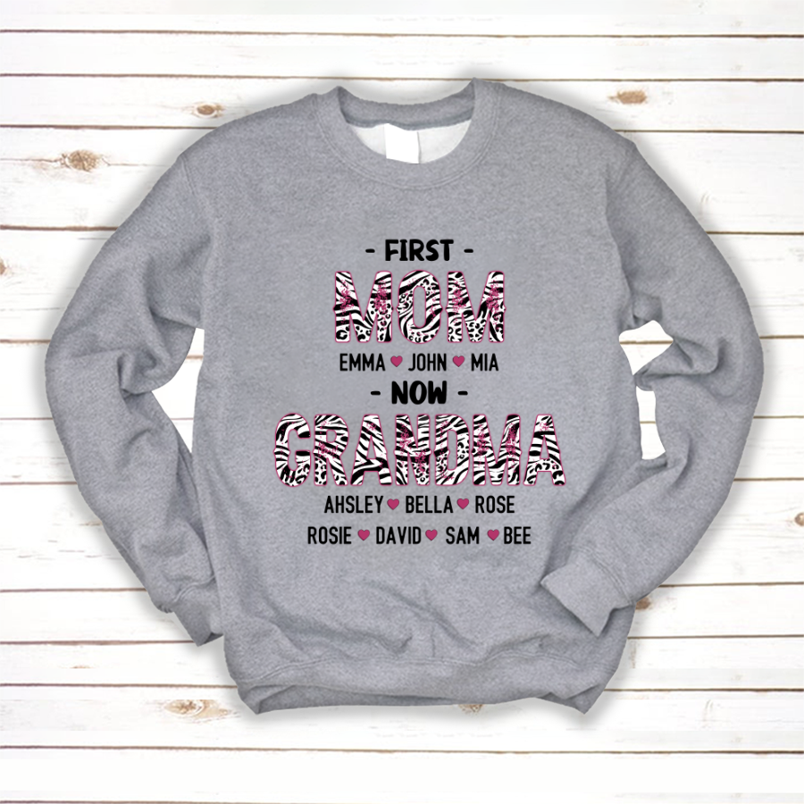 Presonnalized First Mom Now Grandma Valentine Sweatshirt