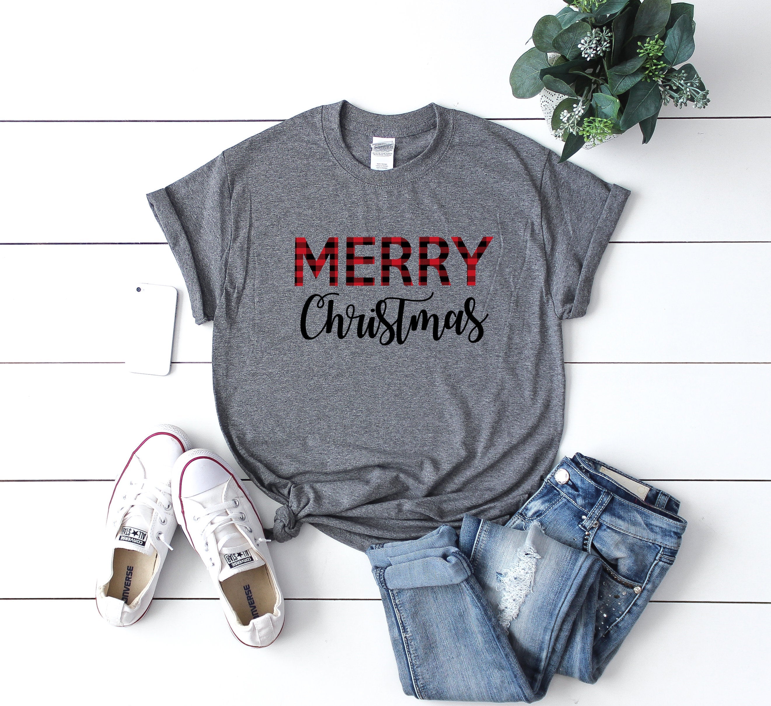 Shirtifyco Style - Women'S Buffalo Plaid T-Shirt,Buffalo Plaid Tee, Funny Christmas T-Shirt,Christmas Party Shirt,Women'S Christmas Shirt, Christmas Top,