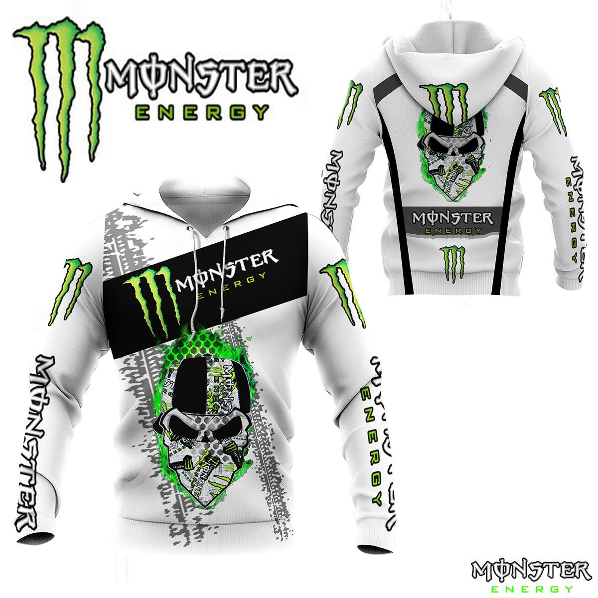 3D All Over Printed Monster Energy NTH-HT Shirts Ver 3 (White)