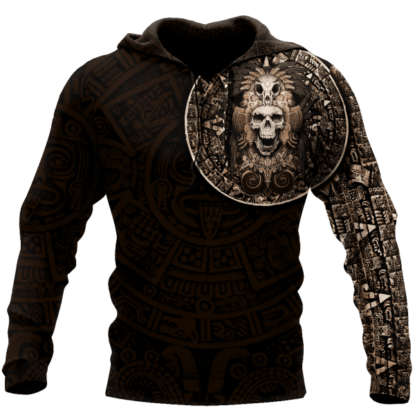 Mexican Aztec Warrior Sun Maya Skull 3D All Over Printed Hoodie