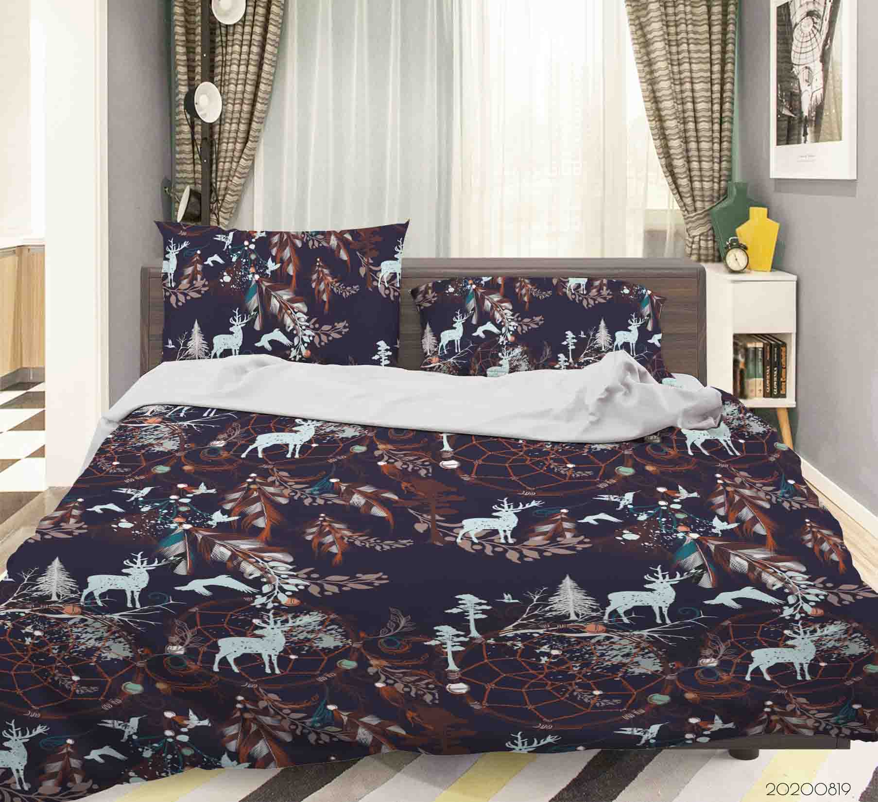 3D Vintage Plant Deer Animal Quilt Cover Set Bedding Set Duvet Cover Pillowcases Lxl