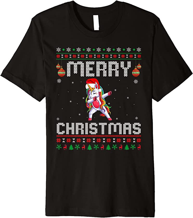 Unicorn Merry Xmas Design Matching Ugly Christmas Holiday Premium T-Shirt