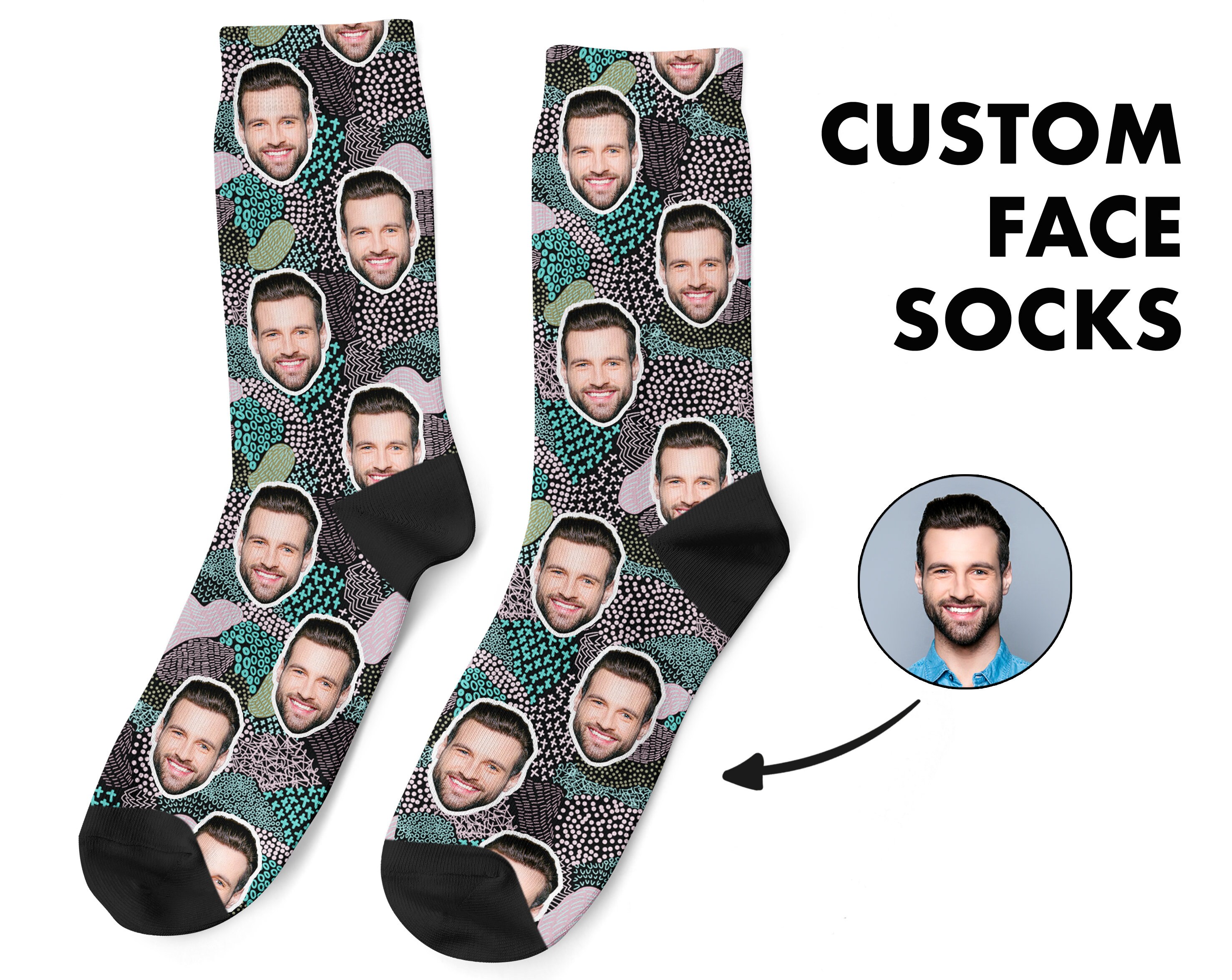 Custom Face Socks, Custom Photo Socks, Face on Socks, Personalized, Geometric Picture Socks, Funny Gift For Her, Him or Best Friends