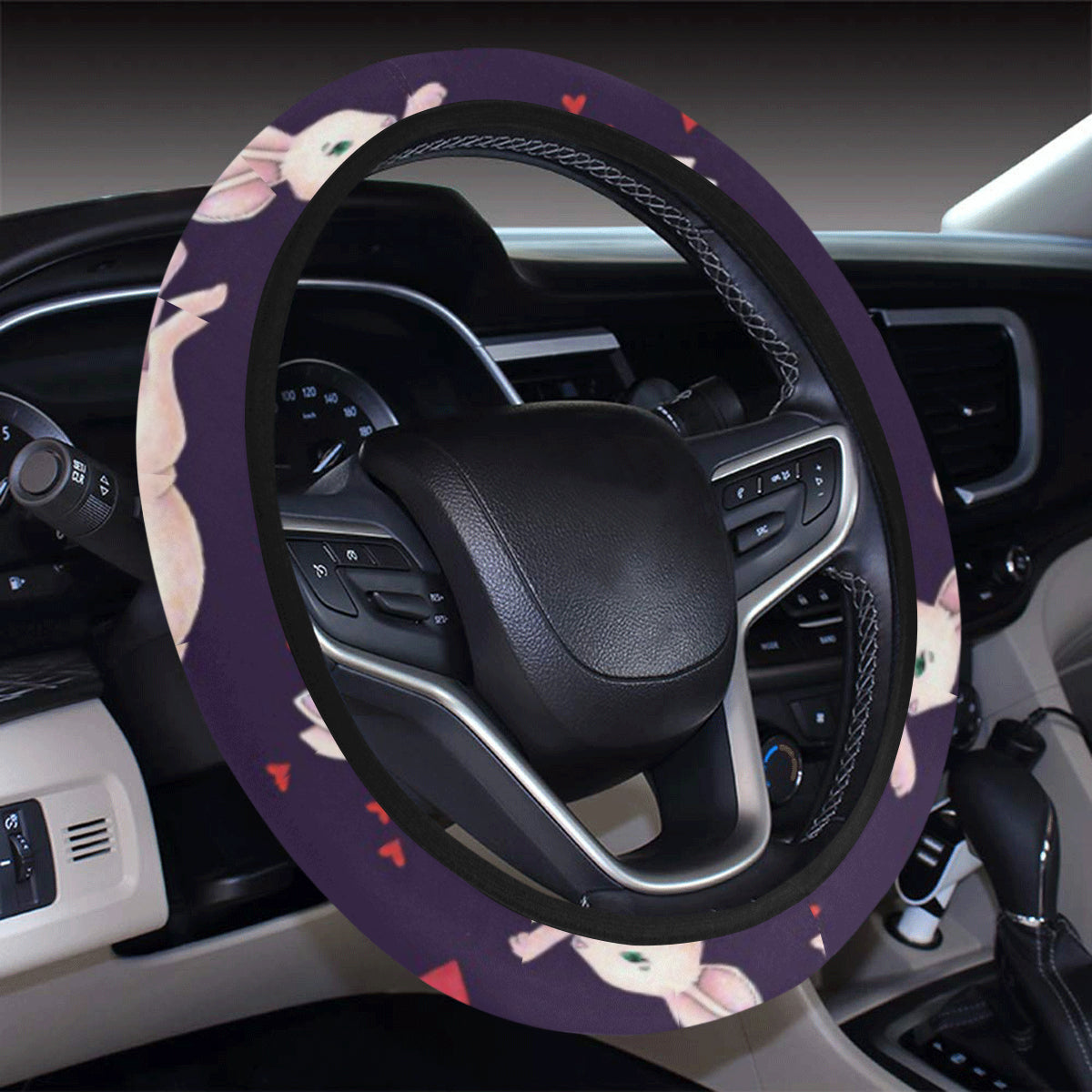 Rabbit Pattern Print Design Rb016 Steering Wheel Cover With Elastic Edge