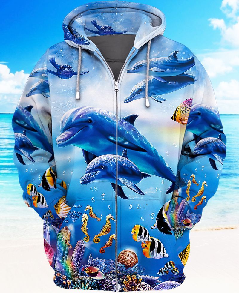 Dolphins Under Water 3D Full Print Zipper Hoodie