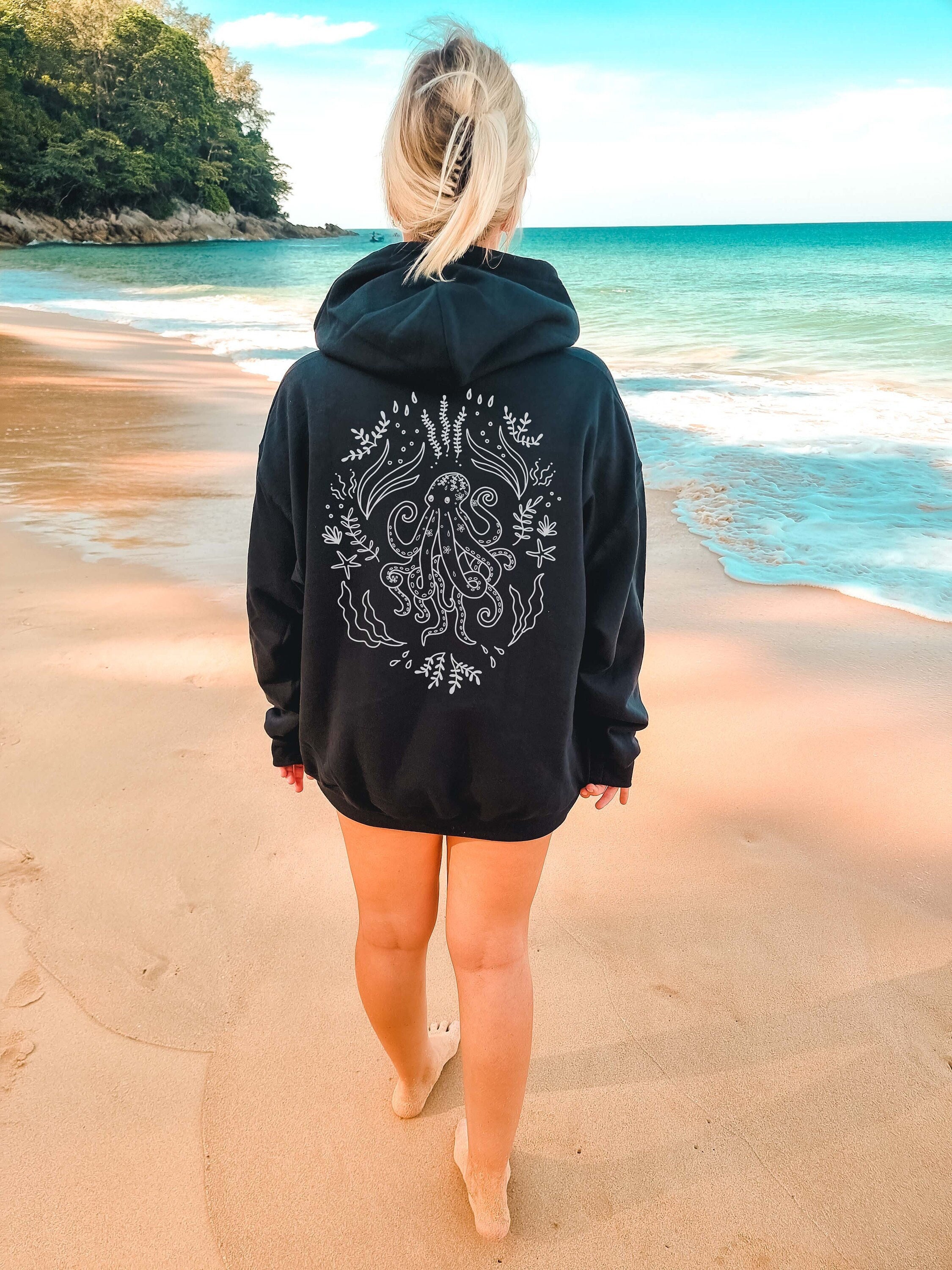 Boho Octopus Hoodie, Boho Beach Hooded Sweater, Ocean Lover Hoodie Gift, Nautical Aesthetic Hoodie, Octopus Gift