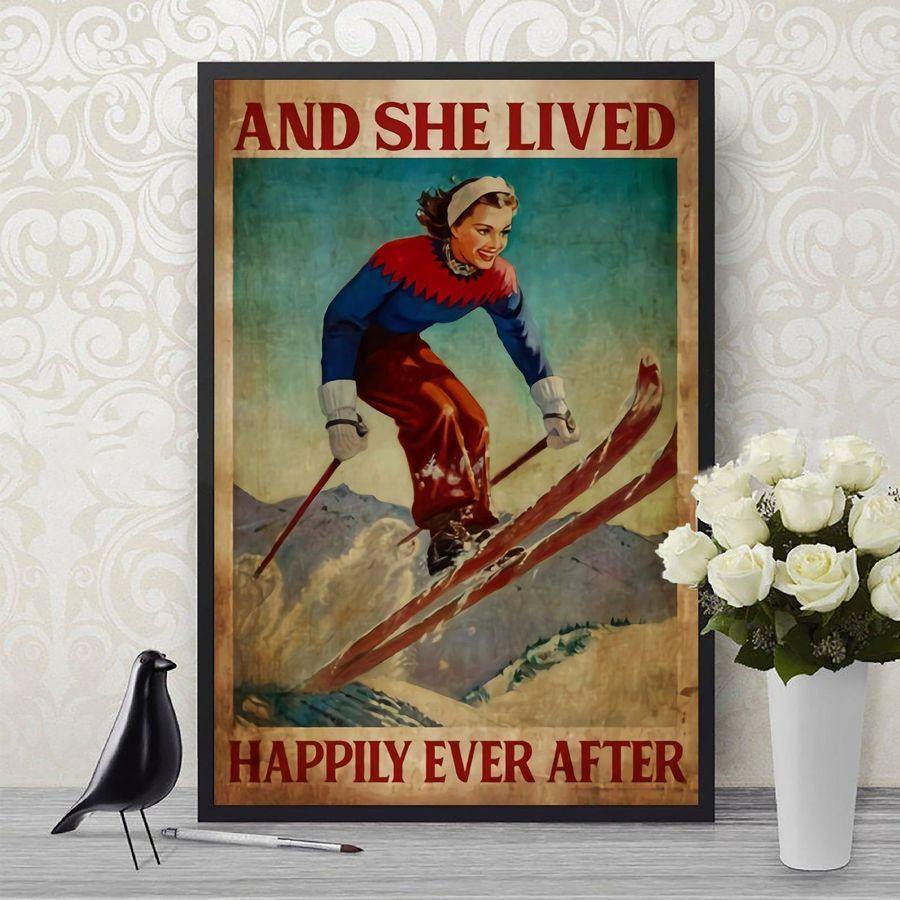 And She Lived Happily Ever After – Best Idea Gift For Skiing Lover , Gift For Home Decor, Gift For Family – Horizontal Canvas Matte Canvas Wall Art