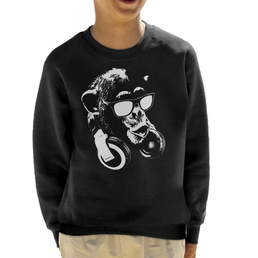 Monkey DJ Svartvit Kid’s Sweatshirt