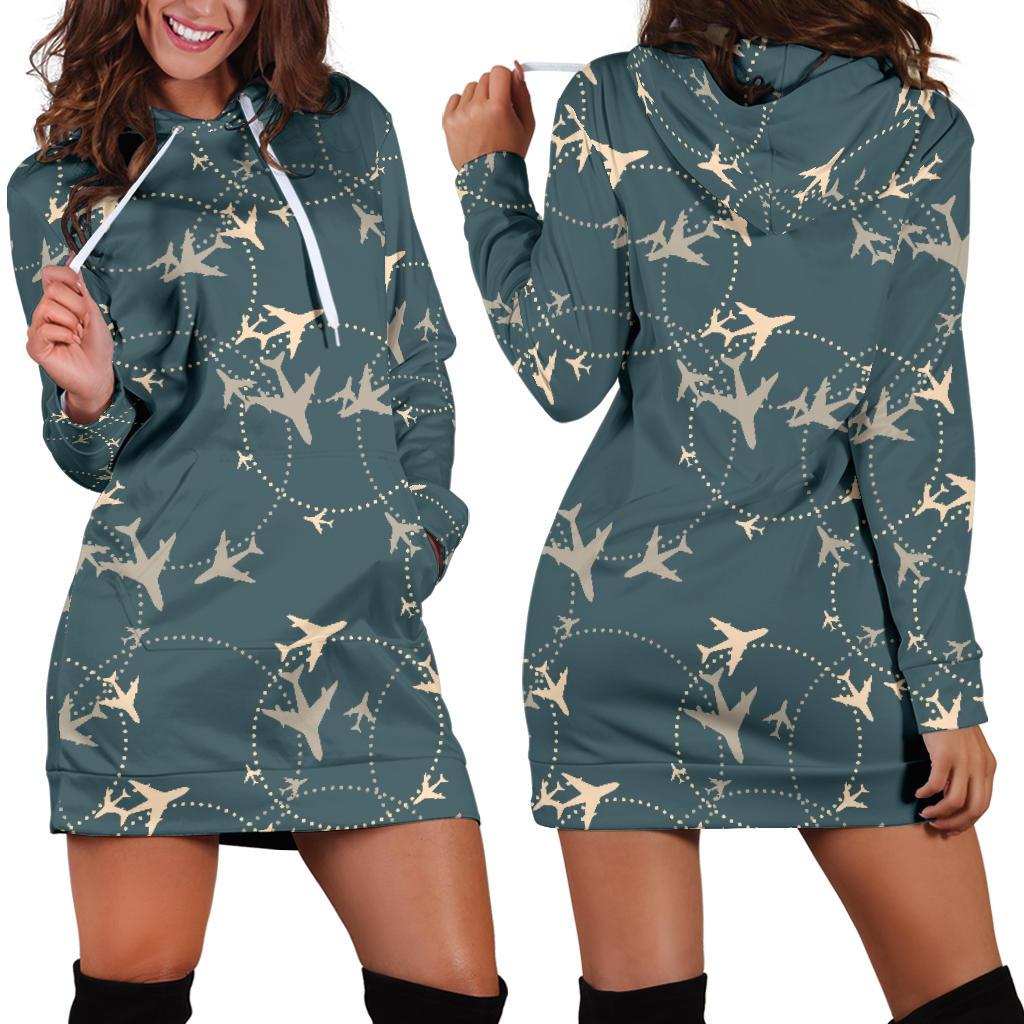Airplane Circle Pattern Women Hoodie Dress