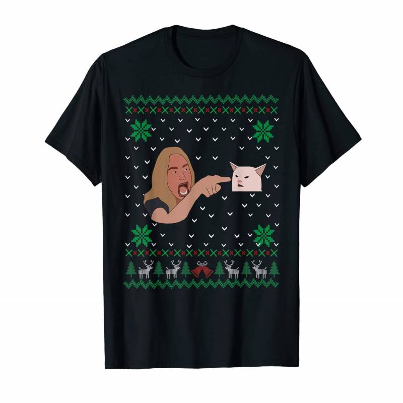 Woman Yelling At A Cat Meme Ugly Christmas Meme Funny T-shirt