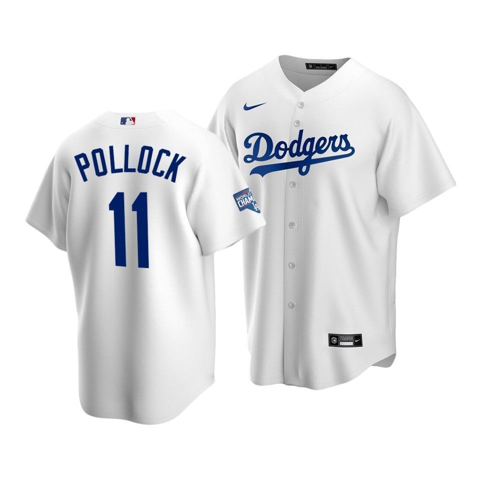 Youth Los Angeles Dodgers A.J. Pollock #11 2020 World Series Champions Home Replica Jersey White