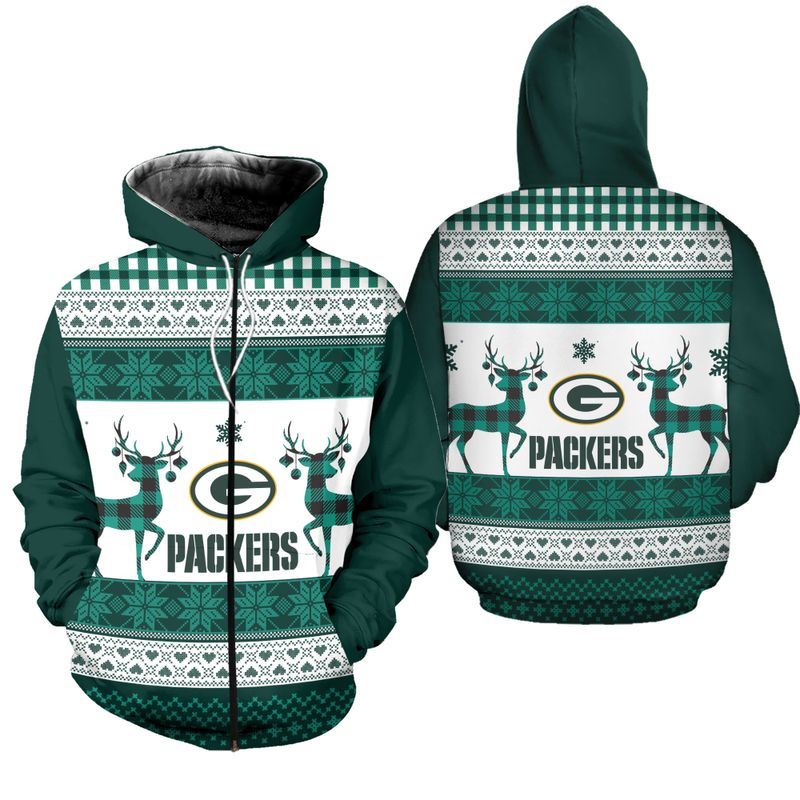 Green Bay Packers Christmas Zipper Hoodie