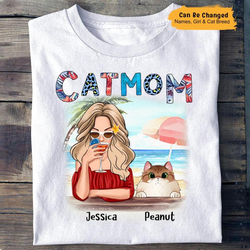 Personalized Cat Mom Summer Beach Women Shirt , Best Gift For Cat Owner – Trending Personalized