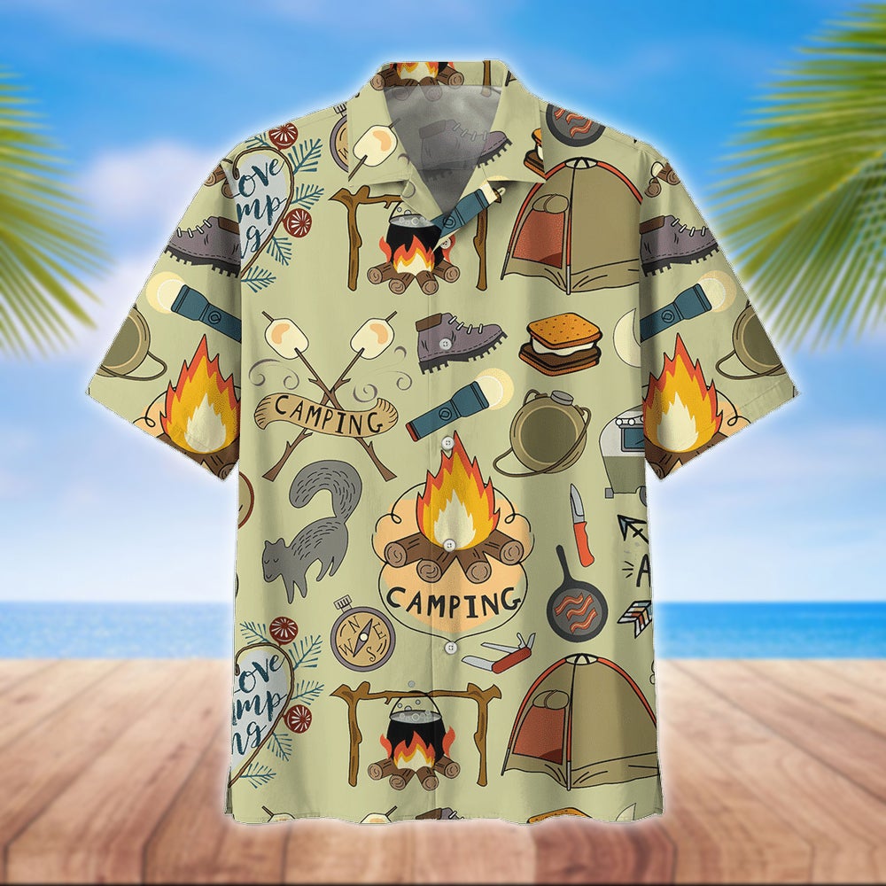 Camping Hawaii Shirt Unisex Print Aloha Short Sleeve Casual Ha43262